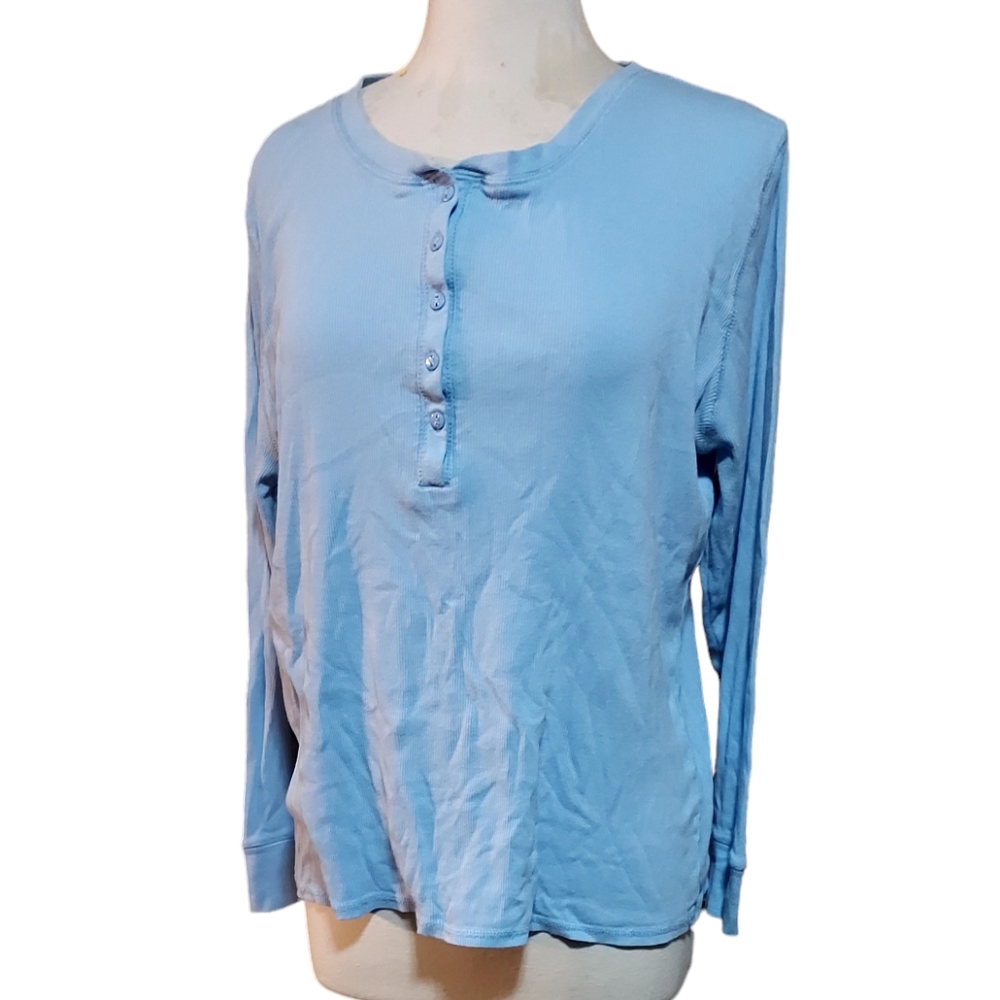 Cato 2xl Top Shirt Blouse Blue Ribbed Crewneck Top Long Sleeve dimensions pit-pi